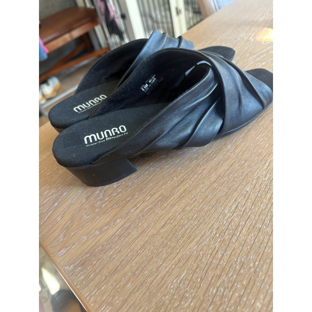 Munro Lee Black Leather Slide Sandals Women’s 8.5 M Comfort Block Heel USA 8.5M - Picture 2 of 7